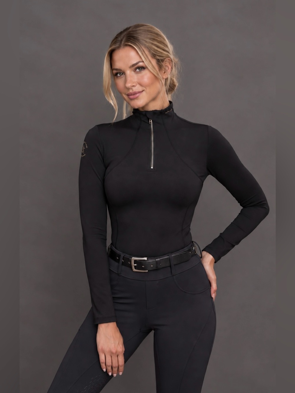 Equestrian Dressage English Black Long Sleeve Summer Winter Riding Shirt - Picture 4 of 8